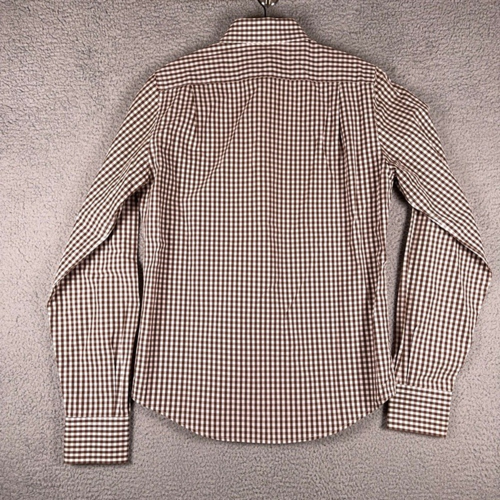 Abercrombie & Fitch Muscle Fit Shirt Mens Medium Brown White Gingham Button Up - Picture 2 of 7